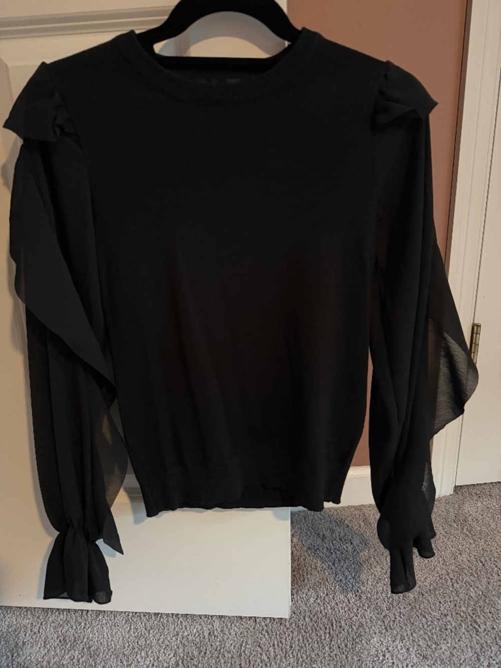 New Look fine knit sweater with sheer ruffles sleeves Small